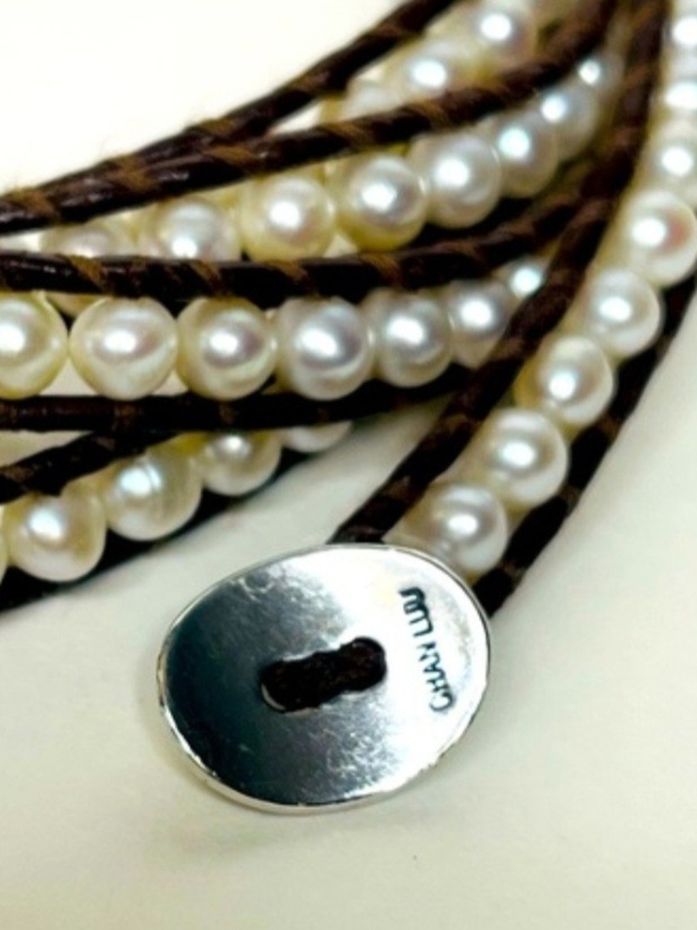 Chan Luu - Pearl Wrap Bracelet with Brown Leather Cord - Picture 4 of 5